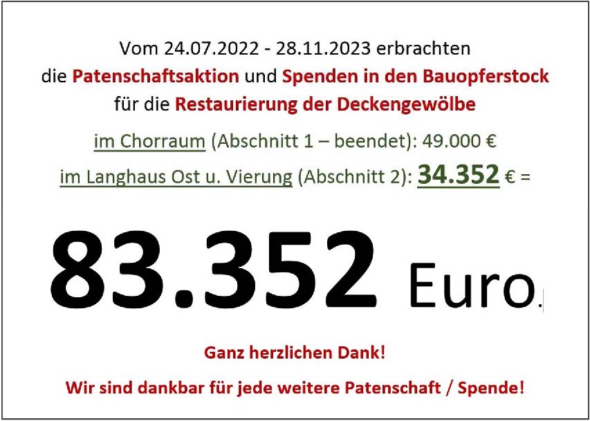 83.352 Euro zugunsten der Deckengewölbesanierung